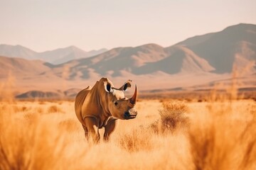 rhinoceros in the savannah - obrazy, fototapety, plakaty