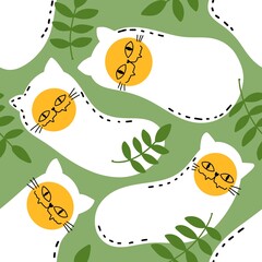 Cartoon animals seamless scrambled eggs and cat pattern for wrapping paper and fabrics and kids clothes print