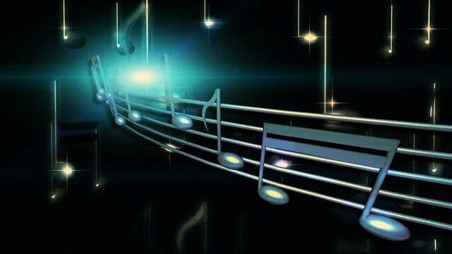 Musical note streaming up in melody with composer. Musical Notes Flying. Animation