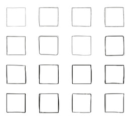 Squares line, grunge vector set in sketch style. Frames outline in hand drawn style.