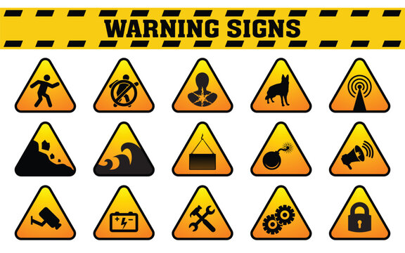 Danger Symbols or Warning Signs Labels Design