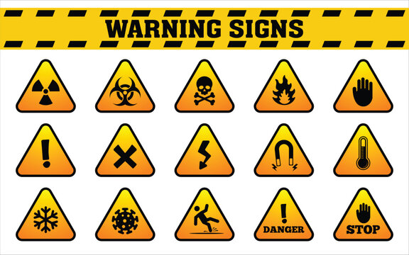 Danger Symbols or Warning Signs Labels Design