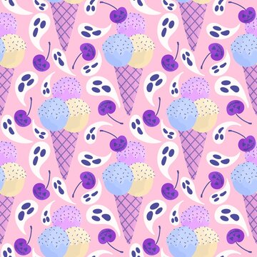 Halloween monsters cartoon seamless ice cream pattern for wrapping paper and fabrics and kids clothes print