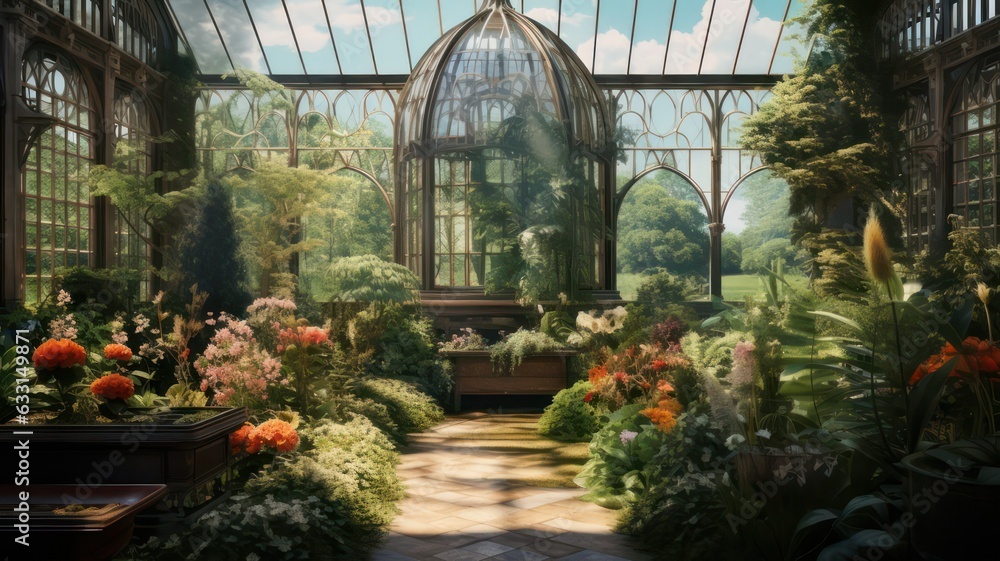 Poster victorian garden created with generative ai