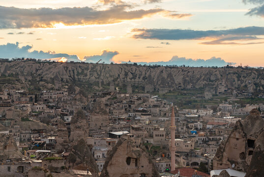 Goreme Town in Cappadocia at Sunset