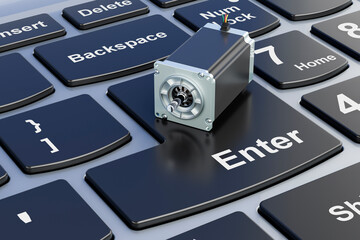 Fototapeta premium Stepper motor on laptop keyboard. 3D rendering