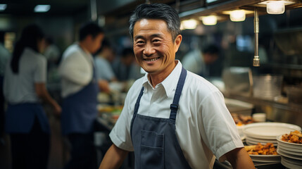 Fototapeta premium AI generated concept of a male cook in a restaurant kitchen