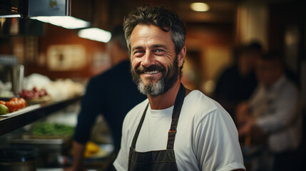 Obraz premium AI generated concept of a male cook in a restaurant kitchen