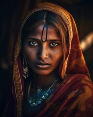 Portrait of a beautiful indian woman with traditional clothes and makeup