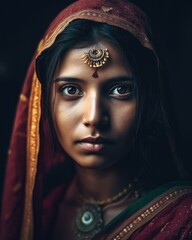 Portrait of a beautiful indian woman with traditional clothes and makeup