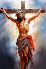 Jesus christ, god crucified on the cross, religion christianity - obrazy, fototapety, plakaty