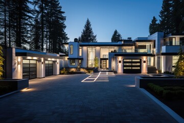 A recently constructed large custom built luxurious residence with a private driveway leading to the garage, located in British Columbia. This stylish and elegant home embodies a contemporary