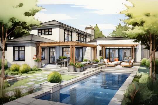 Building A Personalized Home In Menlo Park, California That Includes A Pool, Patio, Grass Area, Back Yard, And A Hot Tub.