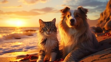 dog and cat are traveling with their family on their holiday.