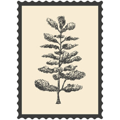 Postage stamp with trees.