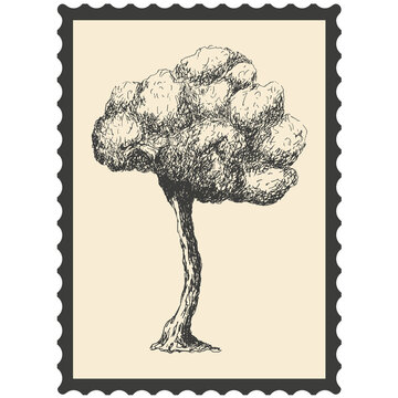 Postage stamp with trees.