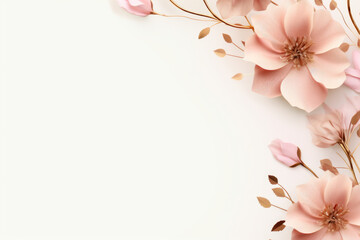 Pink flowers on a white background with space for text. Mother's day greeting card mockup.