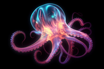 See through light octopus black background