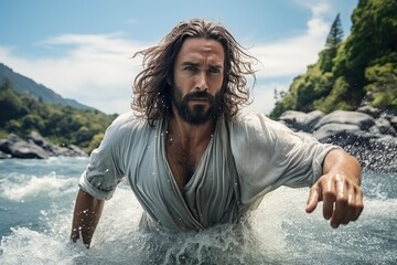 Jesus christ, god walks on water miracle