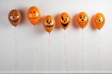 holidays, decoration and party concept - scary air balloons for halloween. trick or treat. orange and cheerful