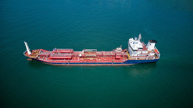 Aerial top view Oil ship tanker carier oil from refinery on the sea. Aerial top view