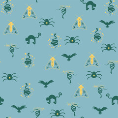 Naklejka na ściany i meble Magic and heaven seamless pattern, with magical elements such as snake, eye. Symbols and elements of the witchcraft theme.