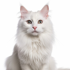 Obraz premium Beautifully Isolated Turkish Angora Cat with a Charming Smile on White Background