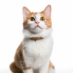 Fototapeta premium Confused Turkish Van Cat with Tilted Head on White Background