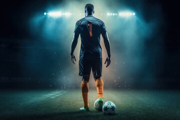 Back o Soccer player with soccer ball - obrazy, fototapety, plakaty