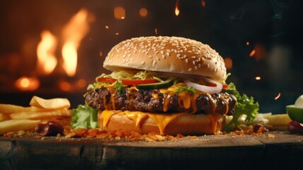 Beef burger on natural background