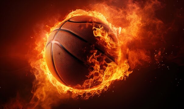 Basketball ball with fire