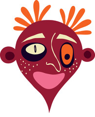Red Strange Halloween Demon. Character with devil face. Cartoon illustration