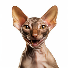 Smiling Peterbald Cat with White Background - Isolated Portrait Image