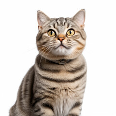 Smiling Scottish Straight Cat with White Background - Isolated Portrait Image