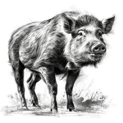Black and white sketch of wild boar