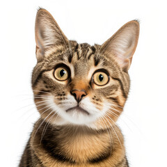 Fototapeta premium Confused Manx Cat with Tilted Head on White Background