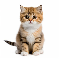 Obraz premium Visibly Sad Munchkin Cat with Ears Down on White Background