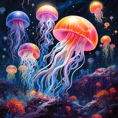 Fototapeta na wymiar Colorful jellyfish