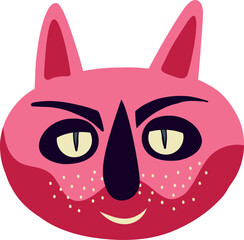 Pink funky kitty strange face . Vibrant Halloween character.