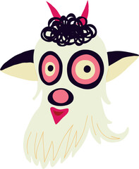Goat for Halloween. A character with the face of the devil. Cute quirky comic book characters in a modern flat hand-drawn style