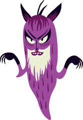 Ugly devil with a big claws. Strange ugly Halloween characters. Cute bizarre comic characters in modern flat hand drawn style