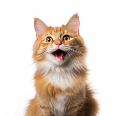 Obraz premium Smiling Cymric Cat with White Background - Isolated Portrait Image