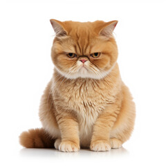 Exotic Shorthair Cat with Visibly Sad Expression on White Background