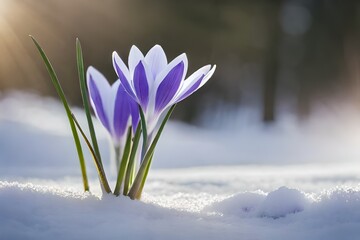 Fototapeta na wymiar spring crocus flowers in snow