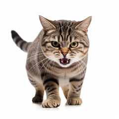 Obraz premium Angry American Shorthair Cat with Isolated White Background