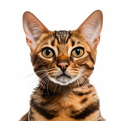 Visibly Sad Bengal Cat with Ears Down on White Background - Isolated Image