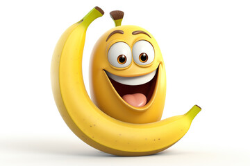 Funny, happy, and cute banana character. Ideal for use in food, fruit, cartoon, and character design-related contexts isolated on a white background