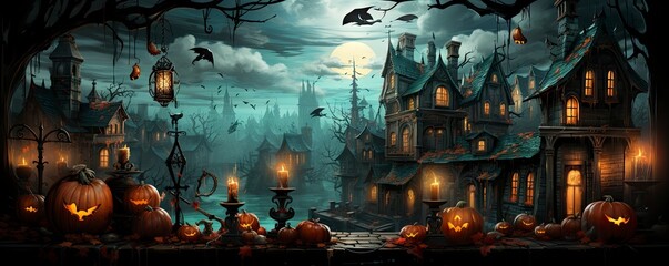 Obraz premium Trick or Treat. Jack O Lantern pumpkin on treat or trick fun party celebration background design.