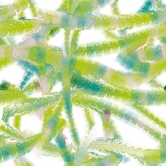 Bright long green and blue colored liquid brush strokes with reflection. Multicellular organism imitation. Candy imitation. Seamless pattern