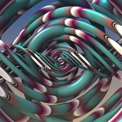 Abstract twisted 3d lines, spiral pattern. Cyan, red, orange, black and white colors, 3d rendering, 3d object